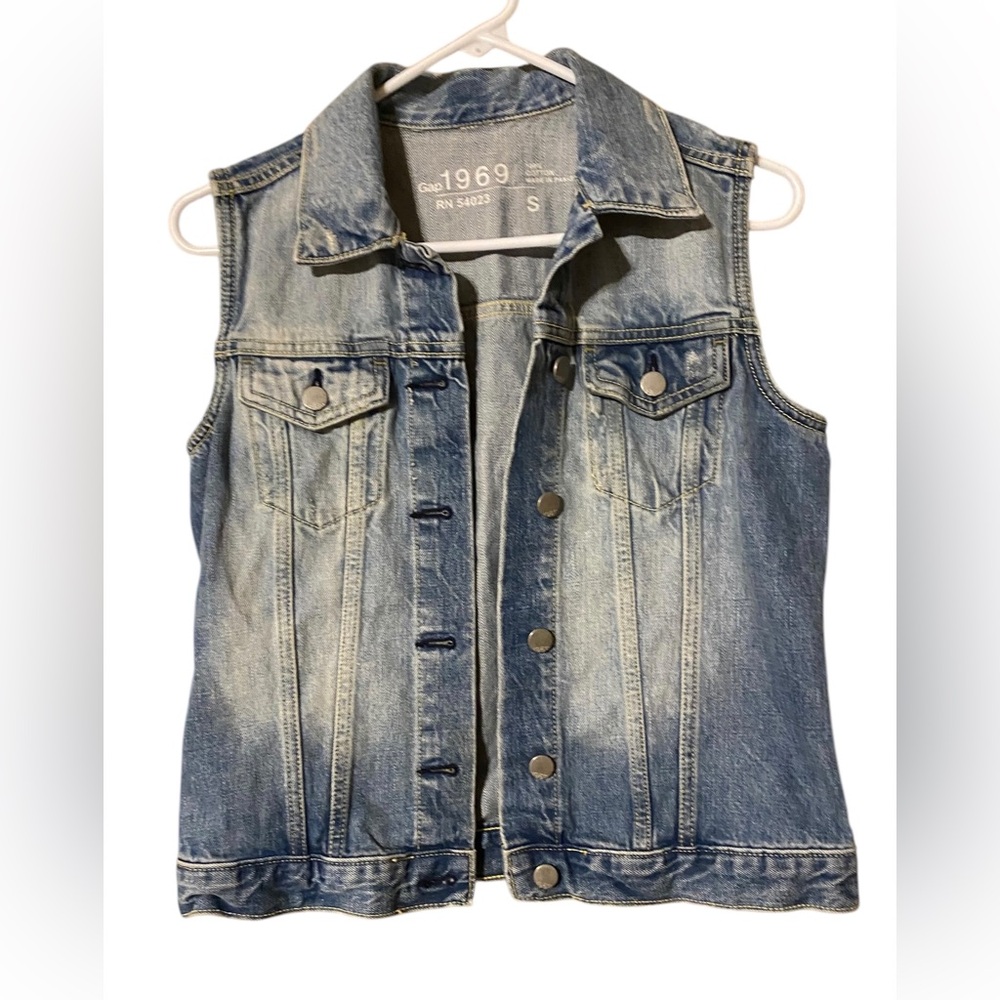Gap 1969 Denim Vest Women’s Small Acid Wash Distressed Blue Jean Trucker Grunge